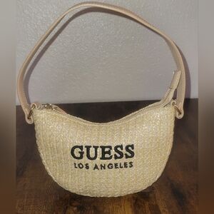 Guess Los Angeles Straw Mini Shoulder Bag Cream Y2K Summer Baguette Purse